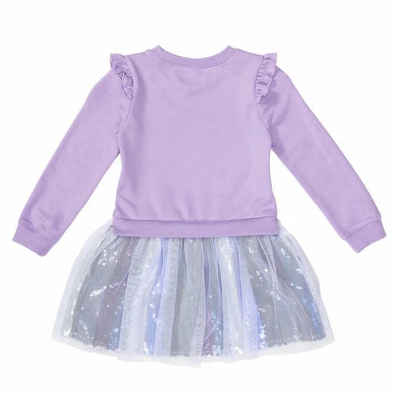🖤 ONLY 2 LEFT! 🖤 Disney Kids' Sweatshirt Dress Frozen Ruffle Shoulder - Purple - Picture 4 of 4